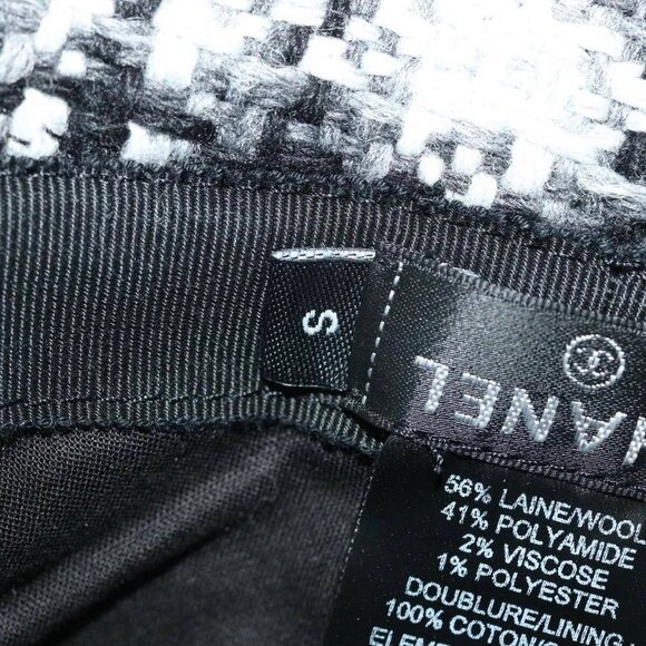 CHANEL COCO Mark Hat Wool S White Black CC Auth am4943 main image 10